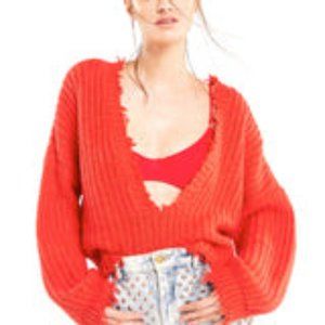 Red WildFox Red Plunge Front or Back Cropped Sweater